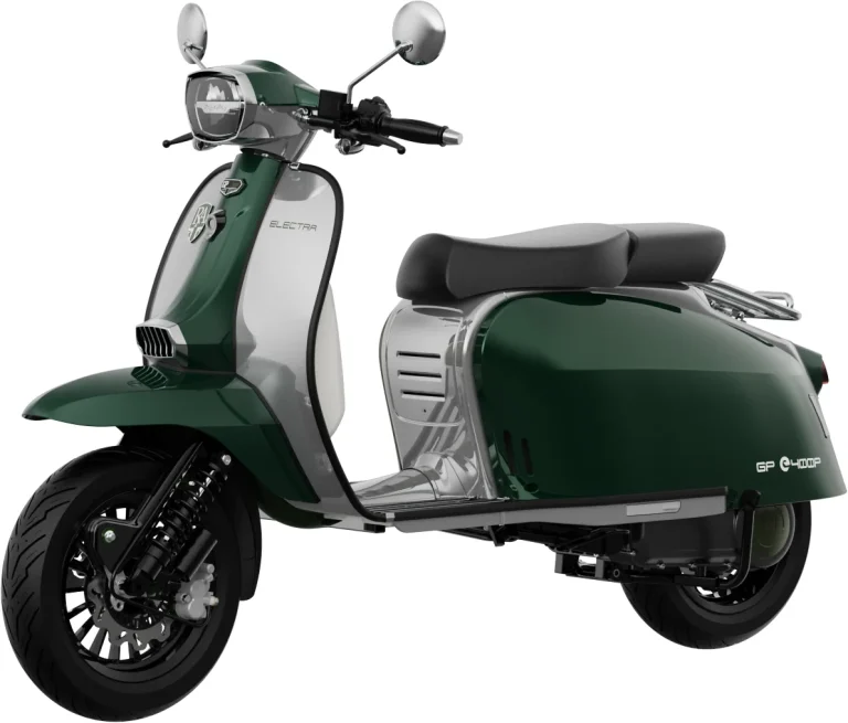 Royal Alloy GP400EV in green with natural alloy panels, front view