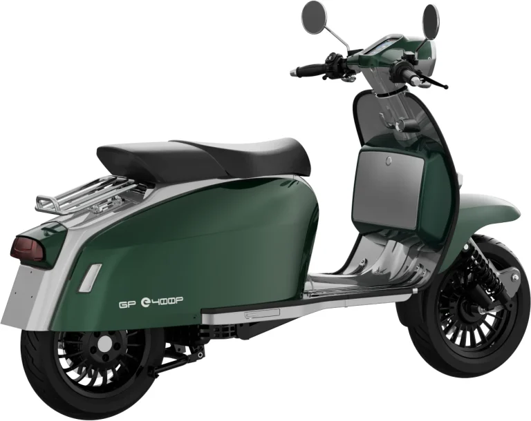 Royal Alloy GP400EV in green with natural alloy panels, rear view